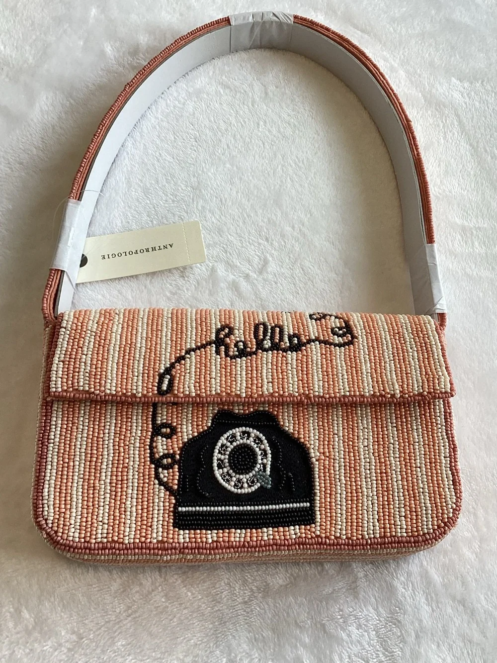 Anthropologie Peach Beaded Telephone Crossbody